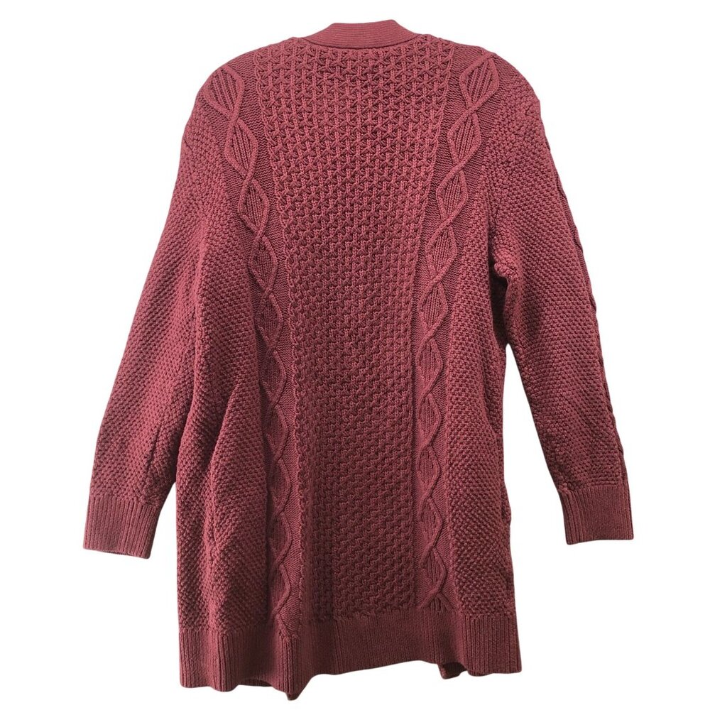 L.L.‎ Bean Cable Knit Cardigan Womens M Burgundy Open Front Longline Cotton - Picture 2 of 9